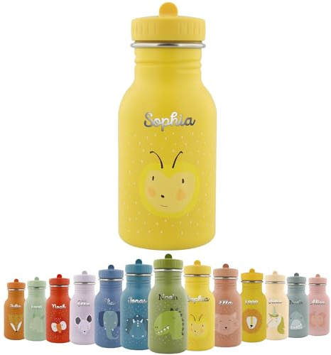 upstitch studio Trinkflasche personalisiert für Kinder, Trixie Flasche personalisiert mit Namen (350ml 500ml) Edelstahl BPA- frei, auslaufsicher, rostfrei