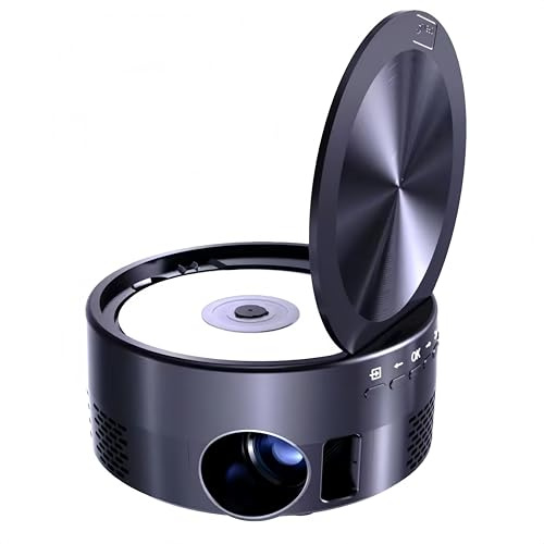 PUSOKEI Portable Projector with Built In DVD Player, 1080P Mini DVD Projector with Built In Speaker for Outdoor Movies, Compatible with Smartphone PC TV Stick HDMI USB (UK)