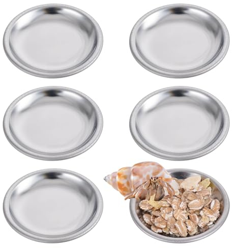 6 Pcs Stainless Steel Feeding Dish - Tiny Hermit Crab Food and Water Bowl for Snail, Gecko, Insect