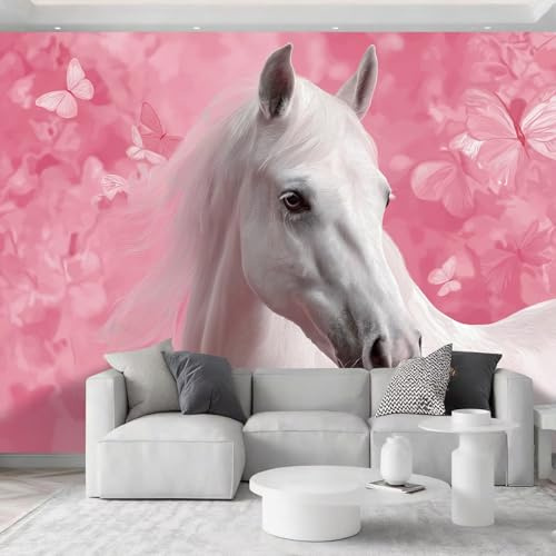 Genérico Fotomurales Decorativos Pared Fantasía Suave Animales Caballo Blanco, Rosa Fotomural Decorativo para el Hogar 200 x 140 cm – Ldeal para Salón Dormitorio Oficina y Pared de TV