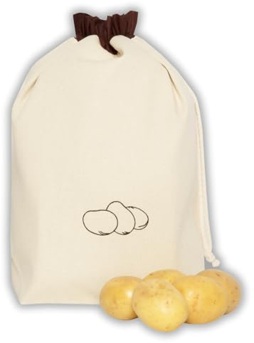 slowroom Kartoffelsack aus Baumwolle, 36 x 37 cm | Gemüsebeutel zur Kartoffelaufbewahrung, schützt vor Schimmel und Keimen, waschbar, Handarbeit, nachhaltig, EU-Herkunft