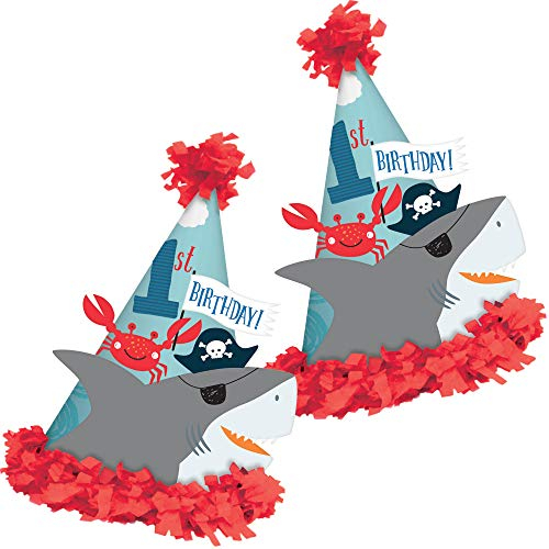 4 Partyhütchen * AHOY * als Verkleidung & Mitgebsel für den ersten Geburtstag | Ahoi Kinder Kindergeburtstag Motto Party Hütchen Hüte Hats Kinderpiraten Pirat Seeräuber Freibeuter Hai Krabbe