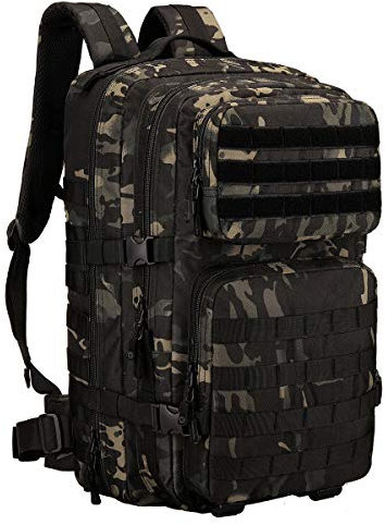 HUNTVP 45L Taktischer Rucksack Militär Wanderrucksack Molle Trekkingrucksack Wasserdicht Kampfrucksack Bundeswehr Kletterrucksack für Herren Damen Outdoor Wandern, Camouflage