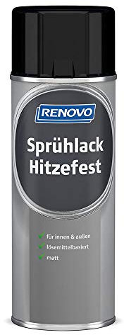 Renovo Hitzefester Sprühlack Schwarz Matt, für Innen und Außen, lösemittelbasiert, (bis zu +500 °C) 400 ml