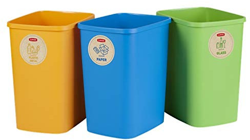 CURVER Eco Ensemble de 3 poubelles du système de tri sélectif des déchets, 25 l chacune, pour papier verre et plastique, poubelle en plastique