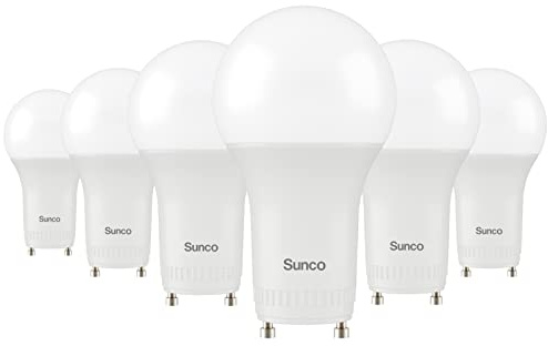 Sunco 6 Pack GU24 LED Bulb A19, 2 Prong Light Bulbs, 800 LM, 9W (60W Equivalent), 5000K Daylight, Dimmable, Twist & Lock GU24 Pin Base, CRI91, Instant On UL.