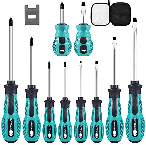 Set di 10 cacciaviti magnetici, cacciavite resistente con 5 teste piatte e 5 incrociate, kit di strumenti per riparazione manuale fai da te con borsa di stoccaggio e magnetizzatore