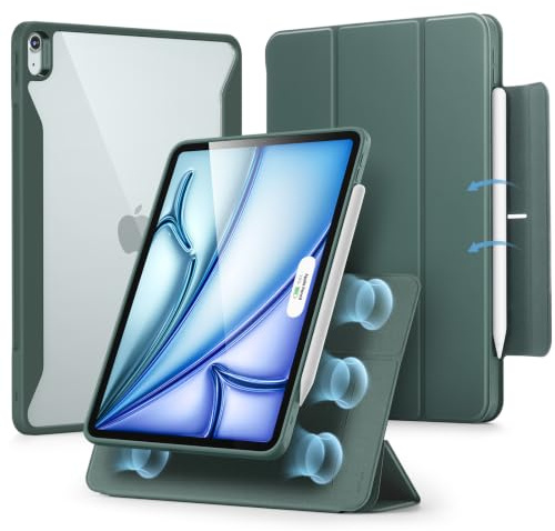 ESR für iPad Air 11 Zoll Hülle M4/M3/M2, iPad Air 5./4.Hülle, Grün | Abnehmbare Magnetische Abdeckung, Vertikaler Ständer, mit Stiftladen und -aufbewahrung, Rebound 360 Serie