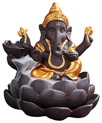 F Fityle Wasserfall Rückfluss Räuchergefäß Lord Statue Elefant Buddha Räucherkegel Brunnen Räuchergefäß Rauch für Desktop, Gold
