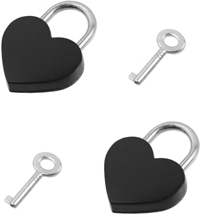 Mewutal 2 mini lucchetto a forma di cuore 39 × 30 mm/1,53 × 1,45,7 cm Love Lock per borsa notebook diario armadietto, con chiave (nero)