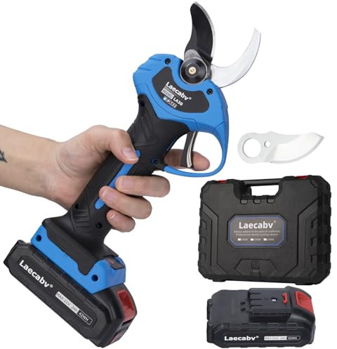 Laecabv Tijeras podar electrica profesional, 30mm diámetro tijeras de podar bateria Mmango antideslizante tijeras podar inalámbricas, 2 Recargable Litio Batería para la jardinería ramas (LA30)