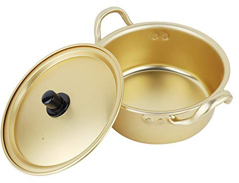 Korea - Pentola per pasta color oro, ramyun coreano, in lega di alluminio, tradizionale Hot Pot con manico, con coperchio, in lega di alluminio, per pasta da zuppa (16 cm)