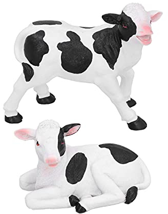 Lot de 2 Décorations de Jardin de Vache en Résine, 2 Statues de Jardin Miniatures en Résine de Style varié (Paire de Vaches Moyennes)