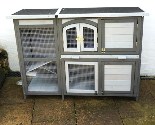 Rabbit Hutch, House Outside Play Pen, Sloping Pitch Roof, Wood with Rust Resistant Mesh, Outdoor Rabbit or Small Pet Home, Cage, Easy Clean