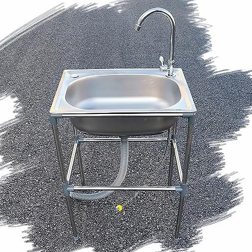 KADEUX Küche Einzelbecken Waschbecken, Tragbare Außen Garten Spültisch Gewerbliche Spüle Mit Kaltem Wasserhahn, 1 Becken Spülbecken Waschtisch Für Waschküche Werkstatt Bar (Color : Single Cold, Size