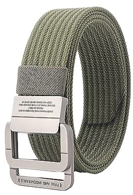 osiuujkw Cinturón ajustable con doble anillo en D para hombres y mujeres, cinturón de nailon reforzado con nailon resistente y moderno para hombres y mujeres, duradero, ejercito verde