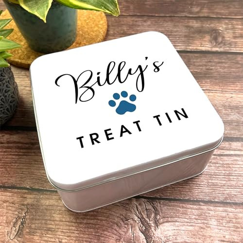 Square Cat Dog Biscuits Blue Paw Print Personalised Pet Treat Storage Tin Personalised Gift | Custom Gift | Personalized Tin | Personalised Tins | Gift For Her | Gift For Him