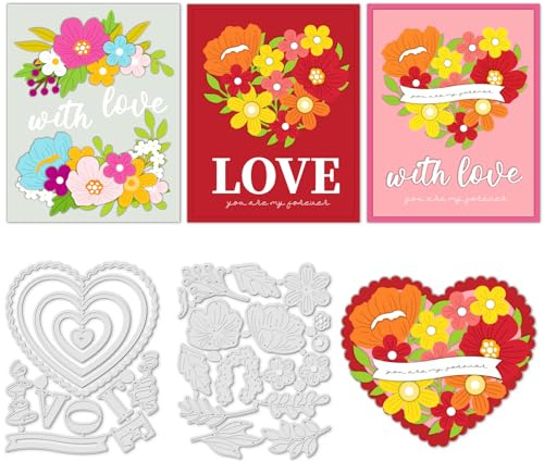 INFUNLY 28 Stile Blumen-Stanzformen Herz-Stanzformen Für Die Kartenherstellung Herz-Stanzform Metallschablone Mehrfach Geformt DIY-Handwerk Prägewerkzeuge Für Album Scrapbooking