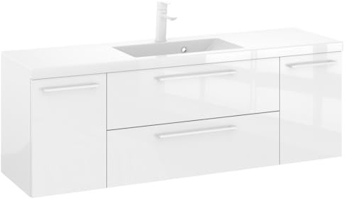 Furni Rosen 140 cm Hängend Badezimmerschrank mit Waschbecken und Eleganten Weißen Griffen Waschbeckenunterschrank Badezimmer Waschtisch mit Unterschrank Waschtischunterschrank
