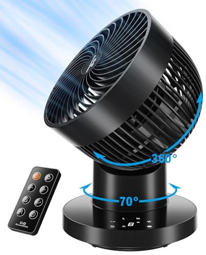 C G CHANGEEK Fan for Bedroom, 25dB Ultra Quiet 8-inch Air Circulator Fan 360°+70° Oscillating, Portable USB Powered DC Table Fan, 8 Speeds, 3 Modes, Desk Fan for Home, Office, Kitchen, Outdoor