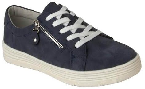 Dr Keller Womens Wide E Fit Casual Flat Lace Up Fashion Trainers Side Zip Fastening Ladies Sneaker Shoes (Navy, UK Footwear Size System, Adult, Women, Numeric, Wide, 4)