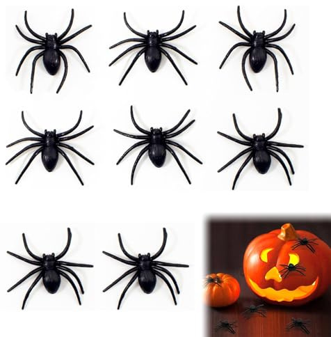 Realistische Plastik Spinne,Halloween Spinnen Streich Requisiten,Spinnen Tischdekoration,Spinnen aus Kunststoff,Lebensechte Gummispinne,Realistische Spinne Spielfiguren Halloween Streich Scherz,8 Pcs