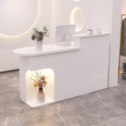 YVYKFZD Empfangstheke Rezeption mit Theke, offene Rezeptionstheken, Empfangstresen Holztheke mit verschließbaren Schubladen, verkaufstheke Thekentisch fürs Büro(White L,47.2x19.6x41.3)