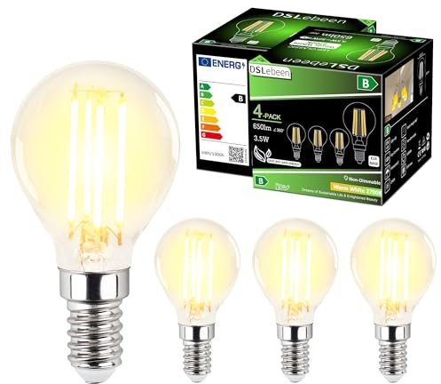 DSLebeen E14 Birne G45 Warmweiss LED Lampe 3.5W 650LM E14 Glühbirne Warmweiß 2700K ersetzt 50W Halogenlampe Filament Fadenlampe Ultraeffiezent Nicht Dimmbar 4 Stück