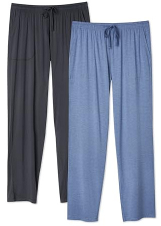 DAVID ARCHY Pyjamasbyxor för män, långa och korta med gylf, pyjamasbyxor med fickor och band, nattkläder med knappslå för män, bekväma, Längd: gråblå blommig grå + mörkgrå, S