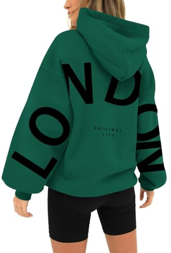 Uwdiohq Damen Pullover Mit Kapuze Aufdruck Auf Der Rückseite Einfarbige Hooded Hoodie Y2K Vintage Sweatshirt Casual Langarmshirt Mit Taschen Warme Bequem Kapuzenpullover Große Größen Damen