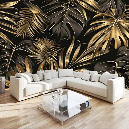 Générique Papier Peint intissé Feuilles Tropicales Luxe Or 400x280 cm Papier Peint Photo Panoramique, Poster Geant Mural Personnalisé 3D, pour Salon Cuisines Chambre Adulte Enfant Décor Murale