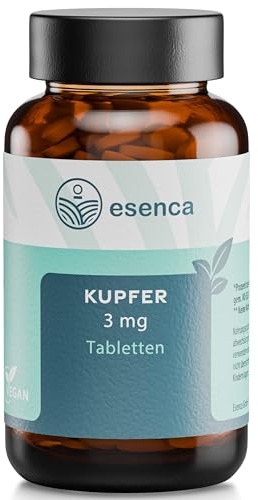 Kupfer Tabletten hochdosiert – 365 vegane Tabletten für 1 Jahr – 3 mg Kupfer-Bisglycinat pro Tagesdosis – ohne Zusätze, geschmacksneutral, 100% vegan