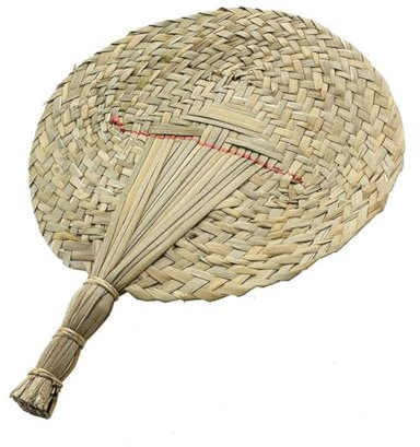 Cabilock 5 Pack Handmade Bamboo Grass Fan Palm Leaf Folding Fans Handmade for Mom Grandma