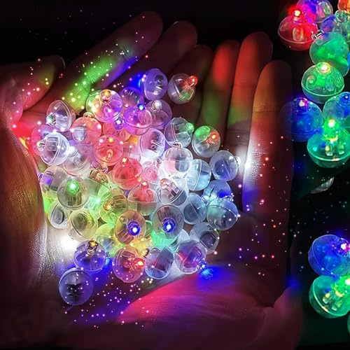 YOUYIKE 100 Stück Ballonlichter Bunt Mini Rund LED Licht Weihnachtskugeln | lampion lichter Geburtstag Party Zubehör Hochzeit Tischdeko Gastgeschenke Leuchtkugel für Getränke LED Luftballons Leuchtend