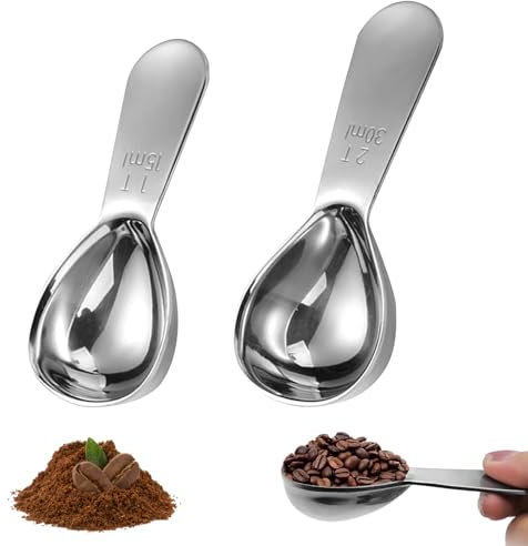 2 PCS Coffee Scoop,Coffee Spoon Stainless Steel Coffee Scoop for Ground Coffee Coffee Spoon Measure with Scale Short Handle Tablespoon Measure,Suitable for Coffee Beans,Coffee Powder (15ml+30ml)