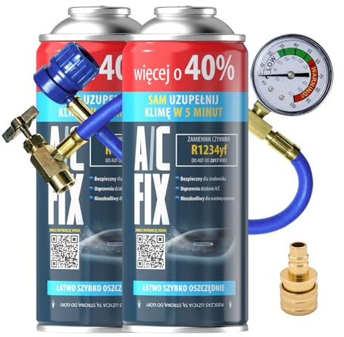 A/C FIX R1234yf Kältemittel Ersatzgas - Kühlmittel Klima Auto mit Klima Dichtmittel und Öl - Gasflasche 2x235 g Auto Klimaanlage Nachfüllset - Klimaanlage Wohnmobil - Klimaanlage Schlauch