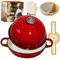 Gusseisen Topf Brot Backen, 5,7L Bräter Emaille Schmortopf mit Deckel und Griffen,26 cm Dutch Oven, Brotbacktopf mit Gärkorb, Schmortopf Gusseisen Topf für Küche Backen Schmoren & Braten (Rot)