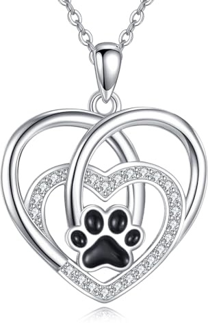 ONEFINITY hundhalsband 925 sterlingsilver halsband med hänge för hundar och katter hjärta husdjurtassavtryck smycken för kvinnor