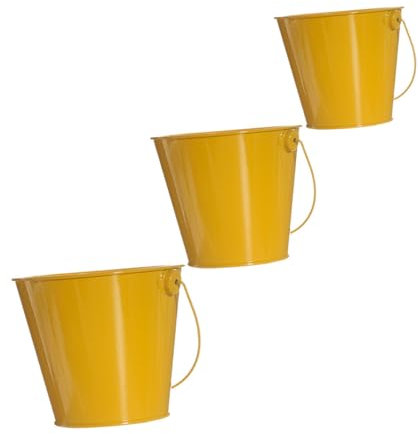 GLEAVI Macetas Vintage de Hierro 3 Piezas para Decoración de Escritorio y Jardín, Cubos Pequeños en Amarillo para Plantas, Contenedores Decorativos Funcionales y Resistentes