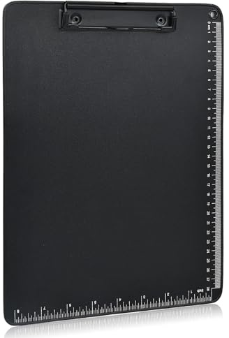 1 Stück Metall Klemmbrett A4, 22,6x31,5 cm Hartfaser Schreibbrett mit Skala,Mappe Clipboard mit Gummierter Metallklemme,Zwischenablage mit Aufhängeöse,Schreibmappe für Schule Büro (Schwarz,A4)