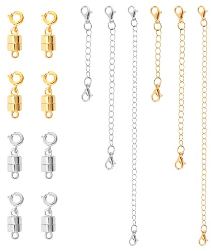 8uds Cierre Magnético para Joyería, y 6 Extensores Collares Extensión para Pulseras Collares y Tobilleras (Oro/Plata)