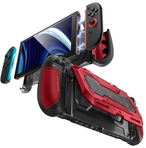 Mumba Coque pour Nintendo Switch 2 (2025) avec Support Rabattable [Titan] Protection Dockable Poignée Ergonomique [Joy-Con à Retrait Rapide] [Maintien 7 Cartes] Accessoires Étui pour Switch 2 (Rouge)