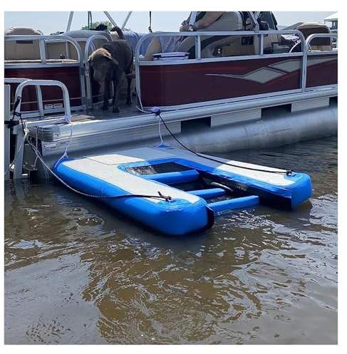 MZZKFC Inflatable Dog Water Ramp for Boat, Pet Dock Platform Extra Large For Swimming Pets Up to 105kg/ 231.5lbs, Foldable & Reusable Floating Dog Ladder for Pool/Water Park(Blue)