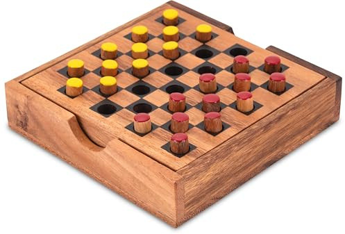 LOGOPLAY Dame - Checkers - Strategiespiel - Denkspiel - Brettspiel aus Holz mit rot/Gelben Steckern