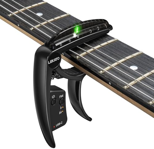 LEKATO TC50 2 In 1 Guitar Capo Tuner for Acoustic Electric Guitar, Semi-step Tuning Mode, USB Rechargeable, Precision Tuning, LED Edge Lighting Display, Electroplating Black