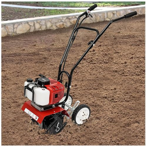 Motoculteur à essence 52 cc Moteur 2 temps Largeur 35 cm Profondeur du sol 3-10 cm Idéal pour le jardin et la pelouse creuser et enlever les mauvaises herbes