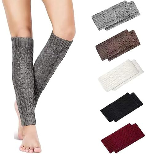 Jiahuade 5 Paires Jambière Femme, Jambières d'Hiver Chaudes Tricotés, Longues Chaussettes Jambières Guêtres Chaude, Longues Chaussettes Crochet Knit Boot Cover, Guêtres Femme,jambières chaudes