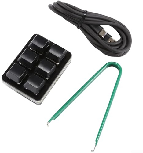 Teclado numérico mecánico de 6 teclas USB con cable teclas de acceso directo programables retroiluminación RGB Interruptores intercambiables en caliente adecuados para oficina y juegos (negro)