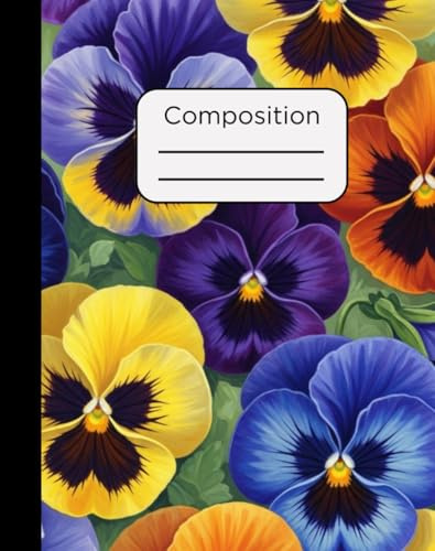 Composition Notebook: Colorful Pansies Floral Design with 120 Pages, College Ruled, 7.5 x 9.5