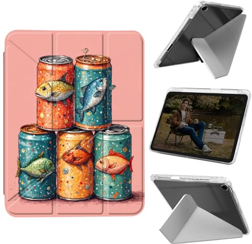 Cdkfxjy Surfplattefodral för iPad 10,2 tum 2021/2020/2019 – vikbar Y-formad, hård transpaterande rygg, multivinkelstativ, skyddskåpa med pennhållare – fiskburkar